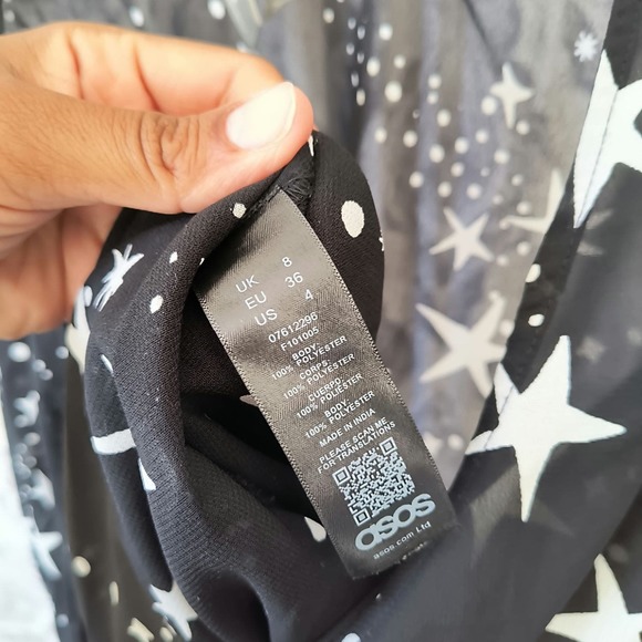 ASOS Sheer Wrap Long Sleeve Constellation Star Design Top Black & White Size 4 - Picture 3 of 5